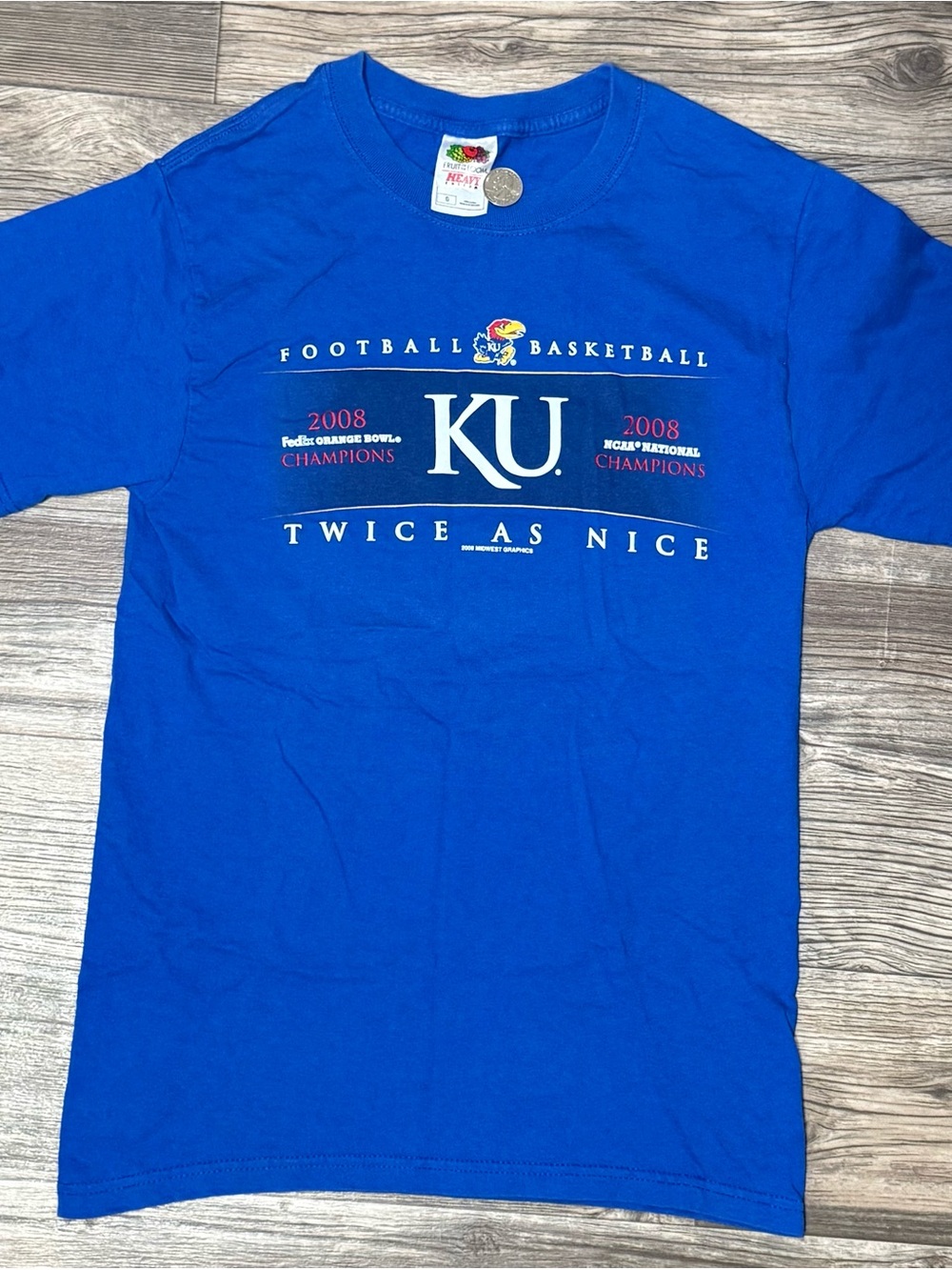 Vintage Fruit of the Loom 2008 Kansas Jayhawks Championship Tee S